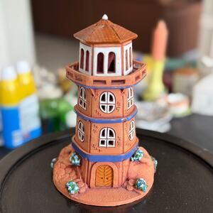 Rare Handmade Maribor Ceramic Lighthouse – 3-Piece Terracotta Tower Lithuania